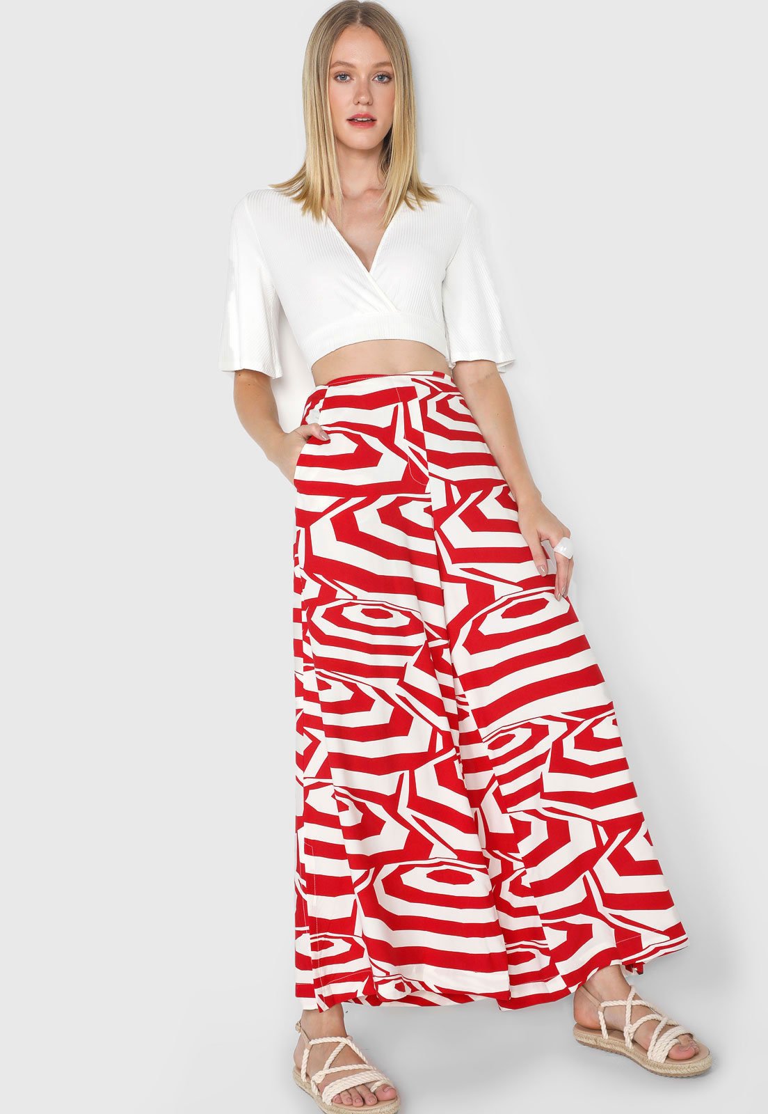 Calça Osklen Pantalona Abstrata Vermelha/Branca