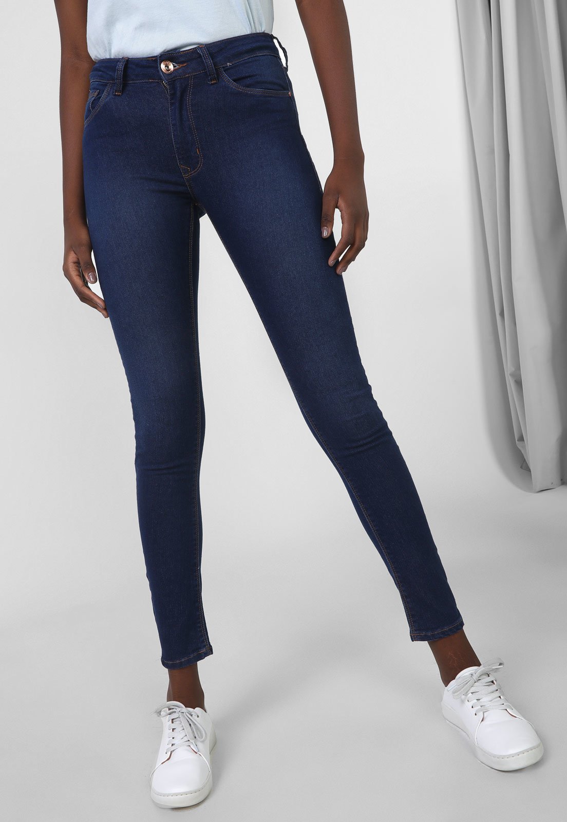 Calça Jeans Lez a Lez Skinny Estonada Azul-Marinho