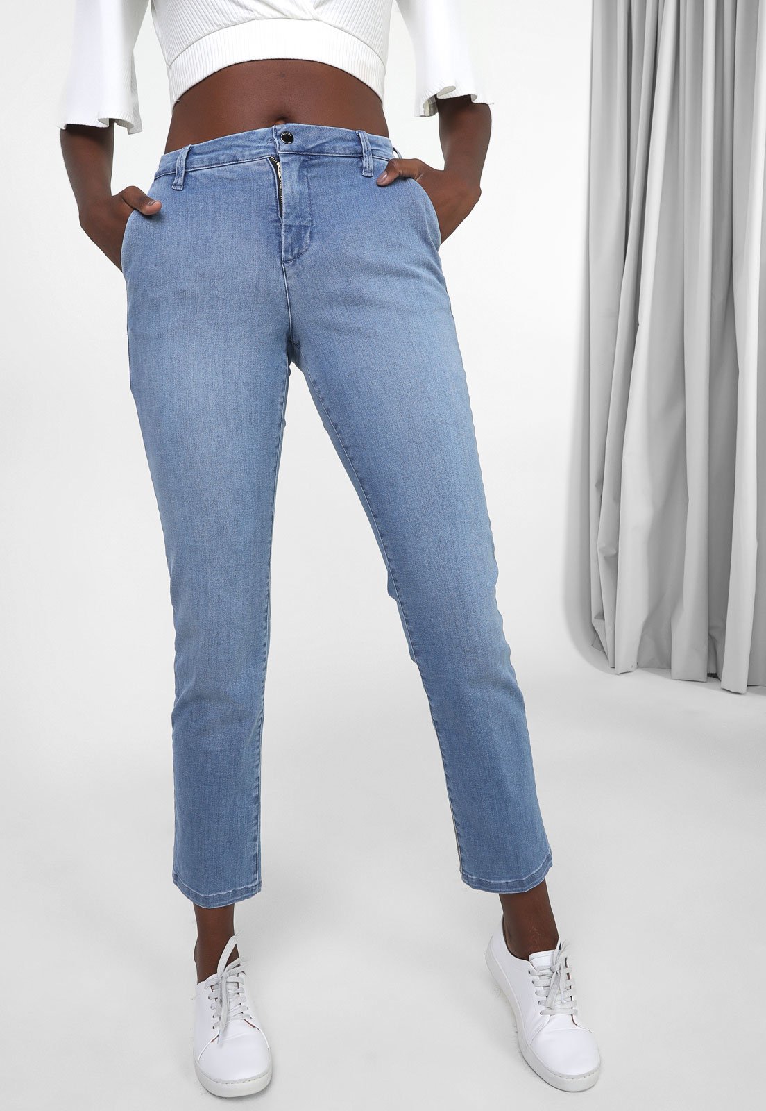 Calça Cropped Jeans Lez a Lez Slim Estonada Azul