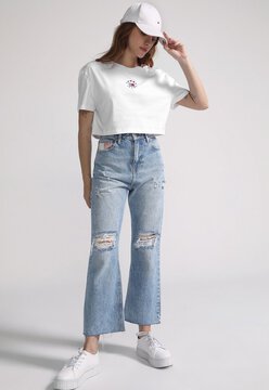 Camiseta Cropped Tommy Jeans Logo Branca