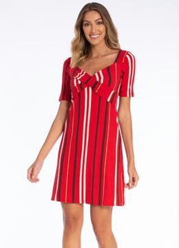 Briard - Vestido em Ribana Vermelho Preppy Stripe