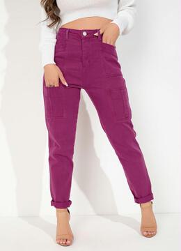 Sawary Jeans - Calça Púrpura Mom Jeans com Bolsos Sawary