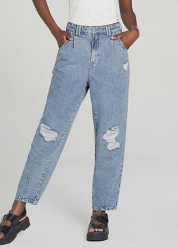 Lunender - Calça Jeans Mommy Destroyed com Pregas