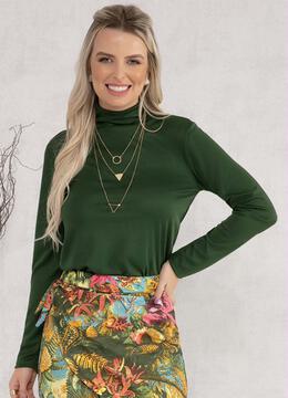 Moda Pop - Blusa com Gola Alta Verde