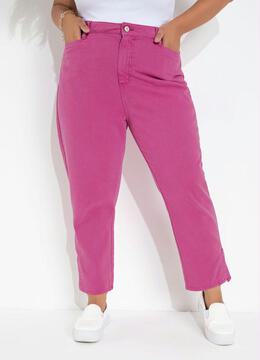 Sawary Jeans - Calça Rosa com Fendas Plus Size Sawary