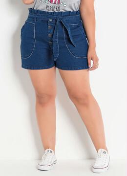Marguerite - Short Jeans Clochard Plus Size com Amarração
