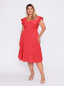 Vestido Midi Feminino Plus Size Regata Moda Blogueira Verão Vermelho