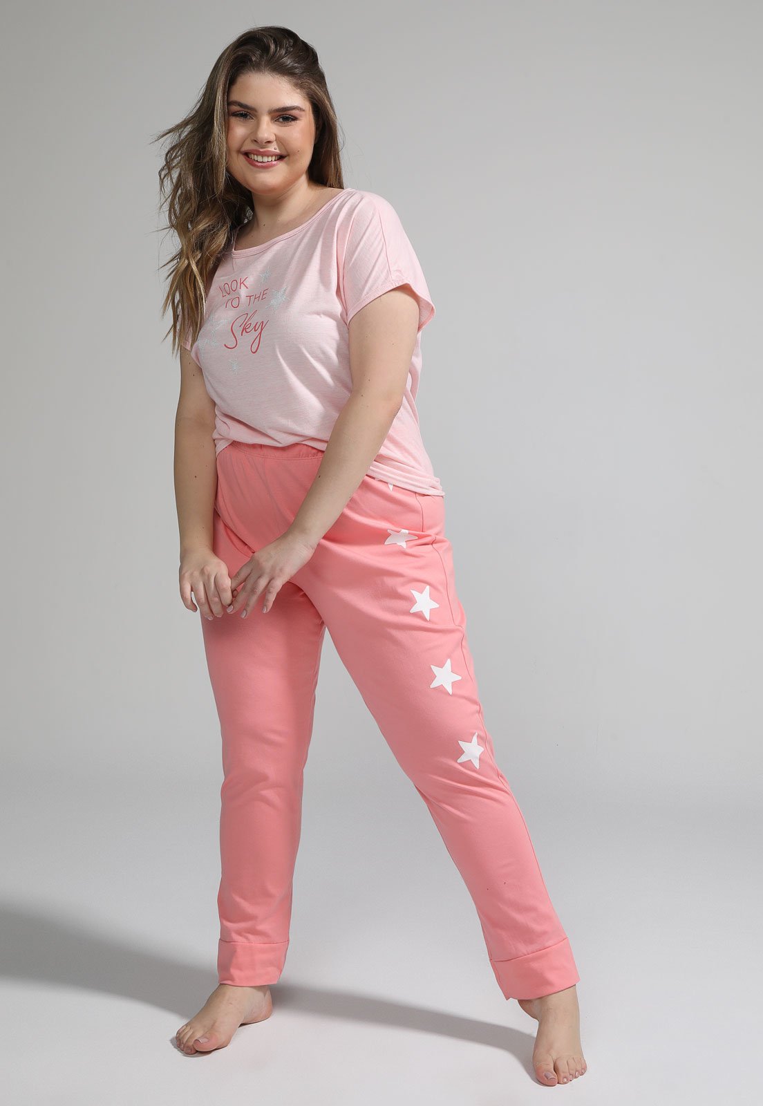 Pijama Malwee Plus Size Look To The Sky Rosa