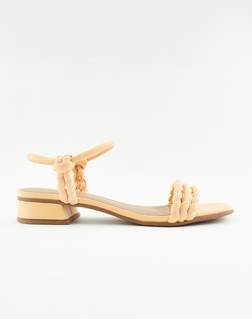 sandália salto bloco tiras acolchoadas detalhe bicolor