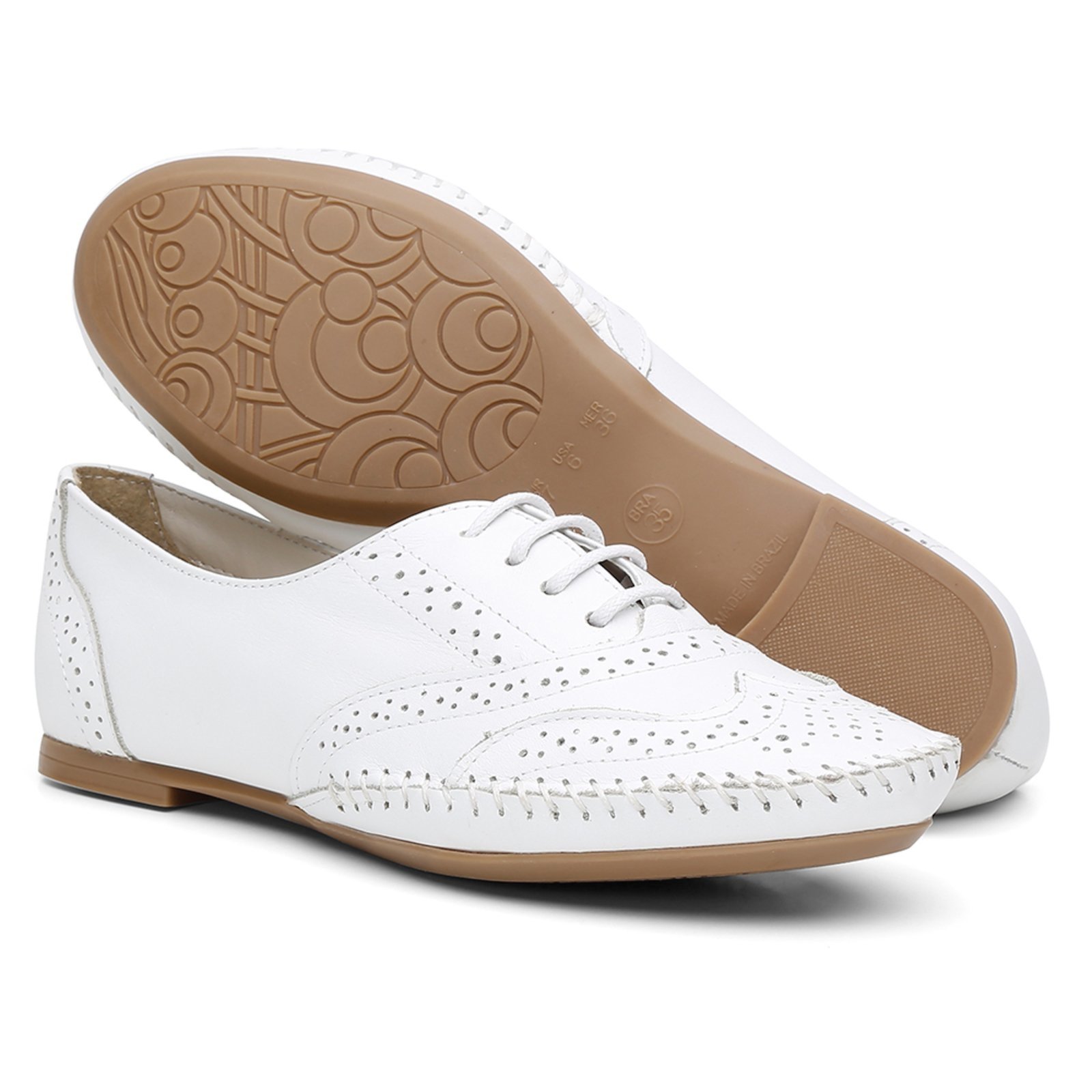 Sapato Oxford Feminino Couro QA15360 Branco Casualstock